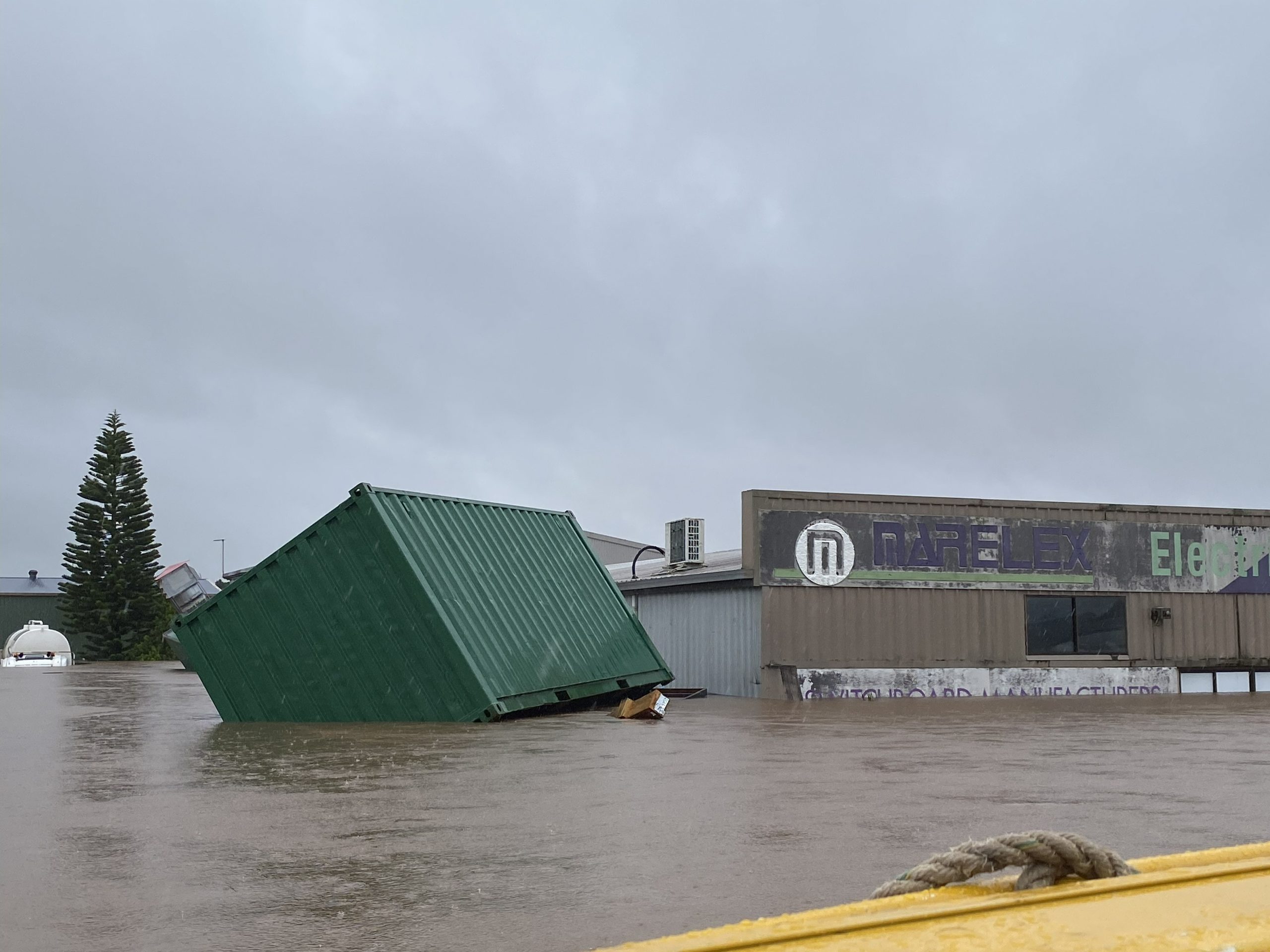 Marelex’s facility was almost completely submerged at the height of the record-breaking Lismore floods in 2022. Only the top of the front gate stopped a shipping container floating away down the street.